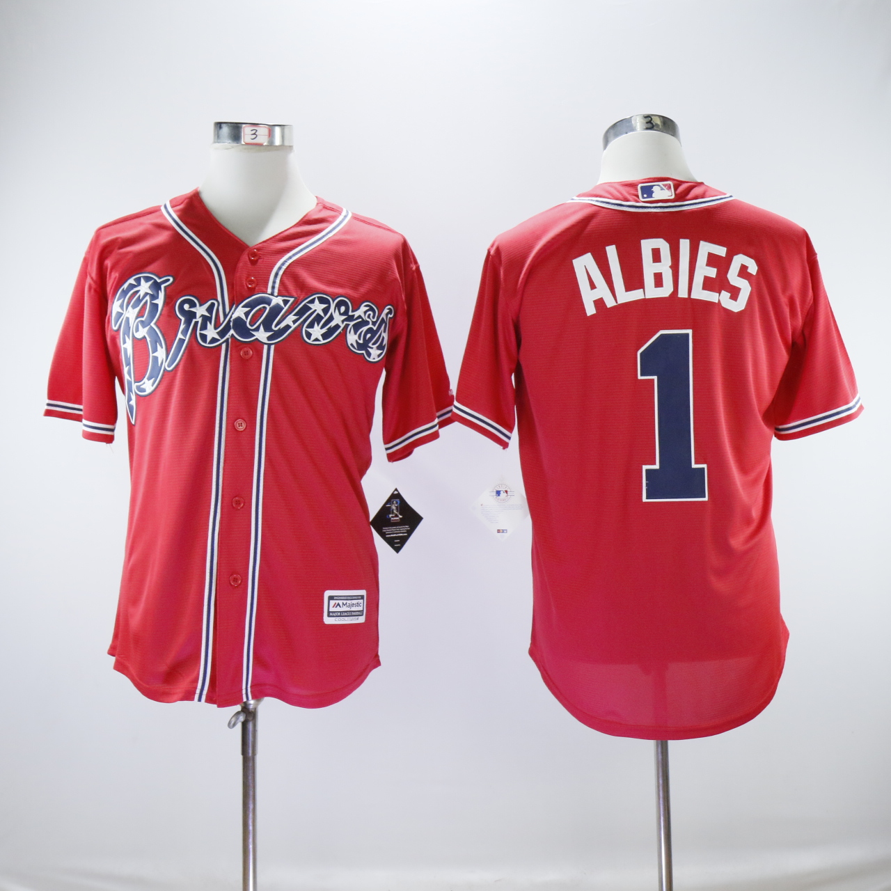 Men Atlanta Braves #1 Albies Red MLB Jerseys->atlanta braves->MLB Jersey